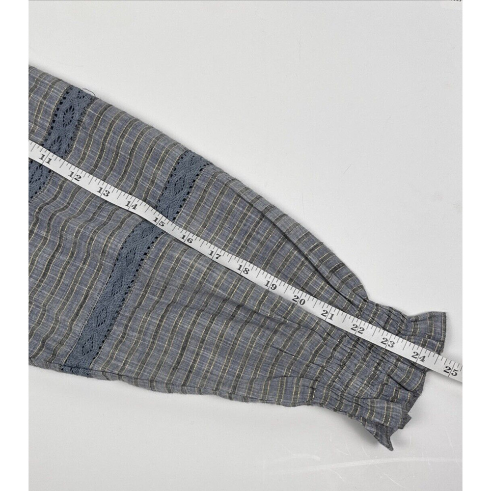 FRNCH Paris Blouse Jada Stripe Ruffled Metallic Medium Cottagecore Peasant Blue - Picture 12 of 15
